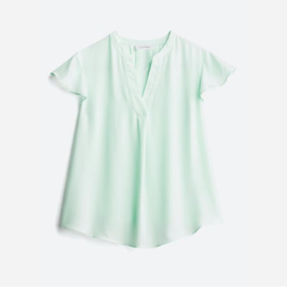 Calvin Klein blouse size large, flutter sleeve polyester light mint green